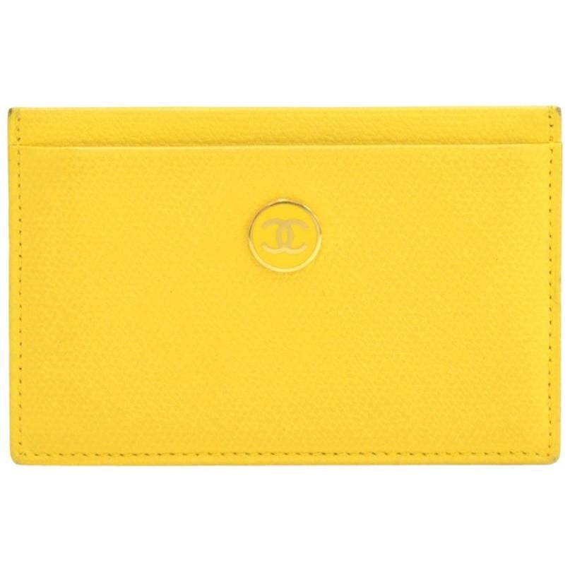 Chanel Yellow Caviar Leather Coco Button Card Case