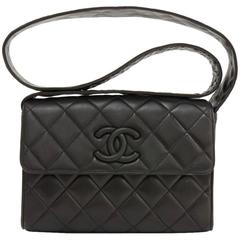 Vintage Chanel 9" Flap Black Quilted Leather Shoulder Bag