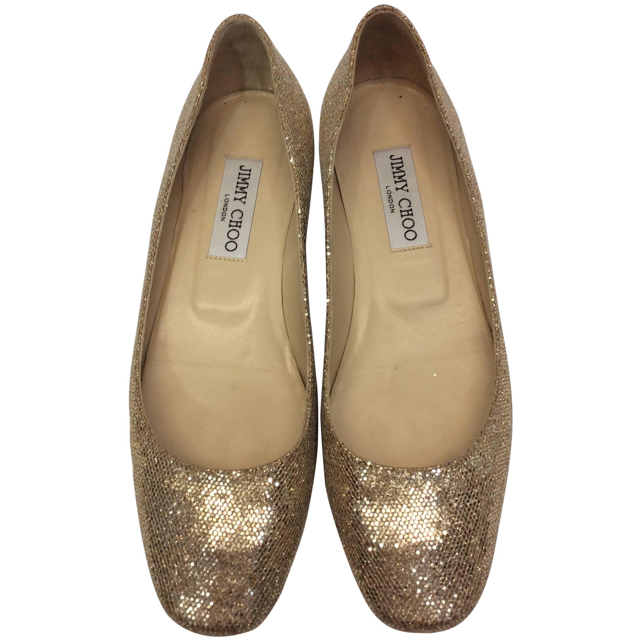 Jimmy Choo Gold Shimmer Metallic Flats For Sale