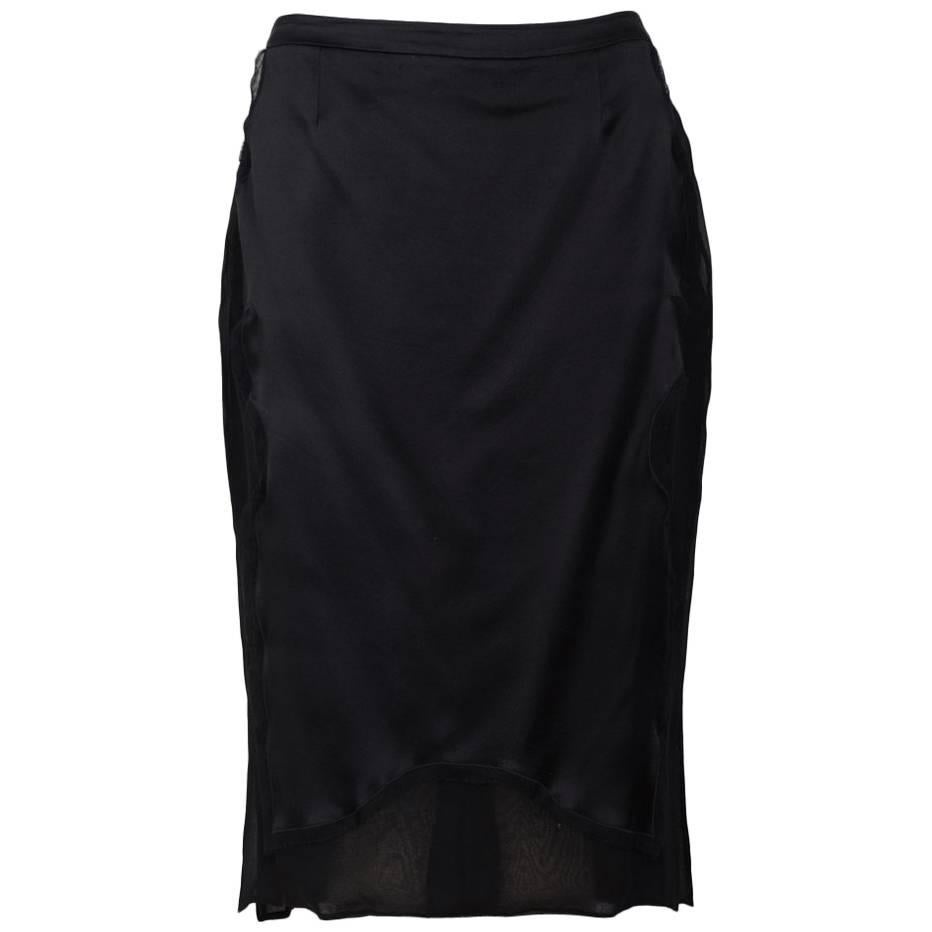YVES SAINT LAURENT Pencil Skirt In Black Satin And Silk Crepe For Sale