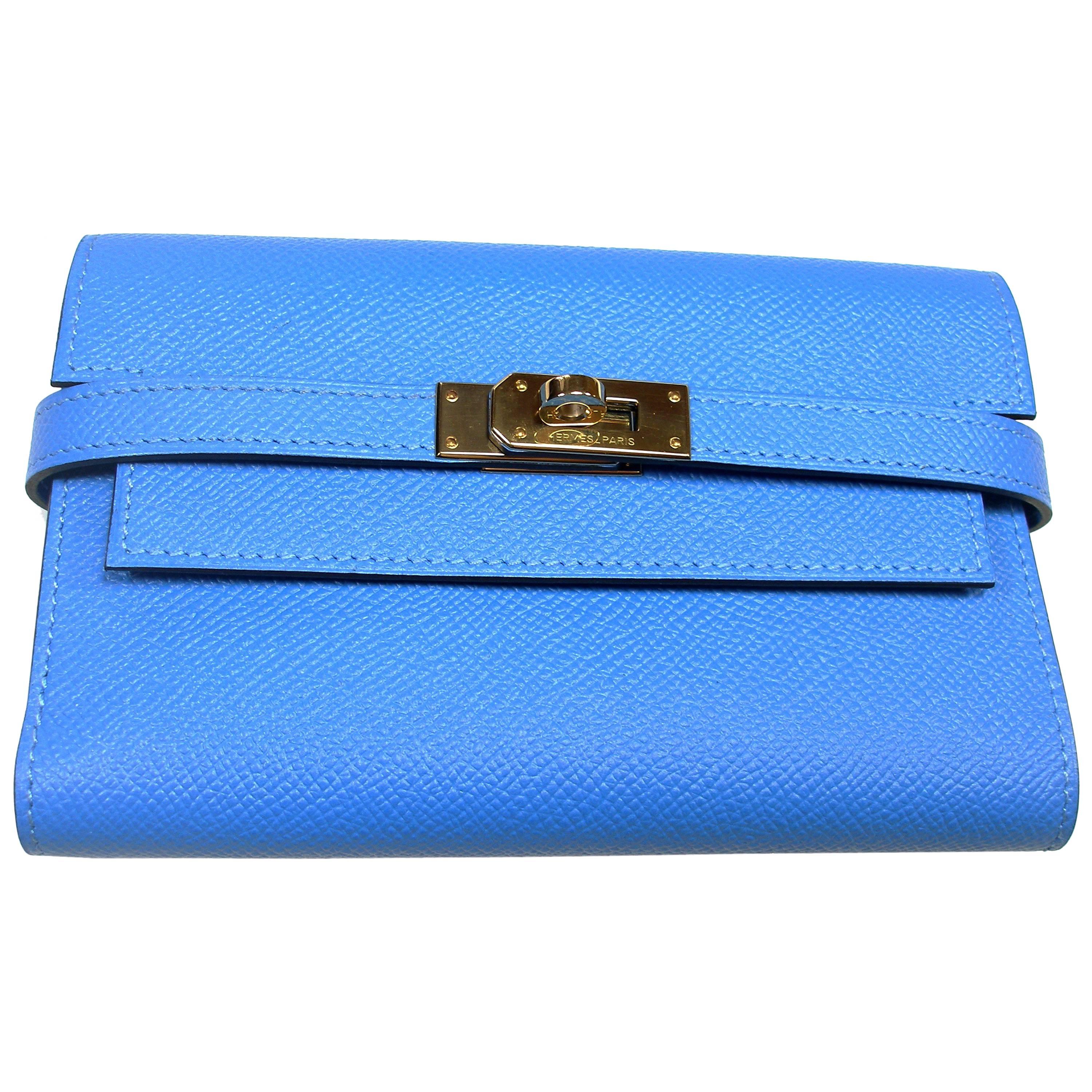 Hermès Kelly Compact Wallet Epson Bleu Paradise / BN