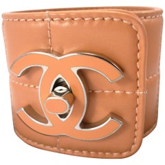 RARE vintage Chanel leather & CC enamel cuff 
