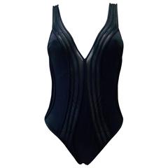 Gianfranco Ferre Navy Blue Bathing Suit With Sheer Detailing