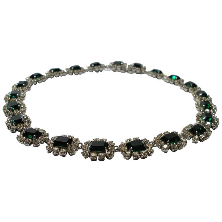 Dior Germany Emerald Rhinestone vintage 1966 Necklace at 1stDibs
