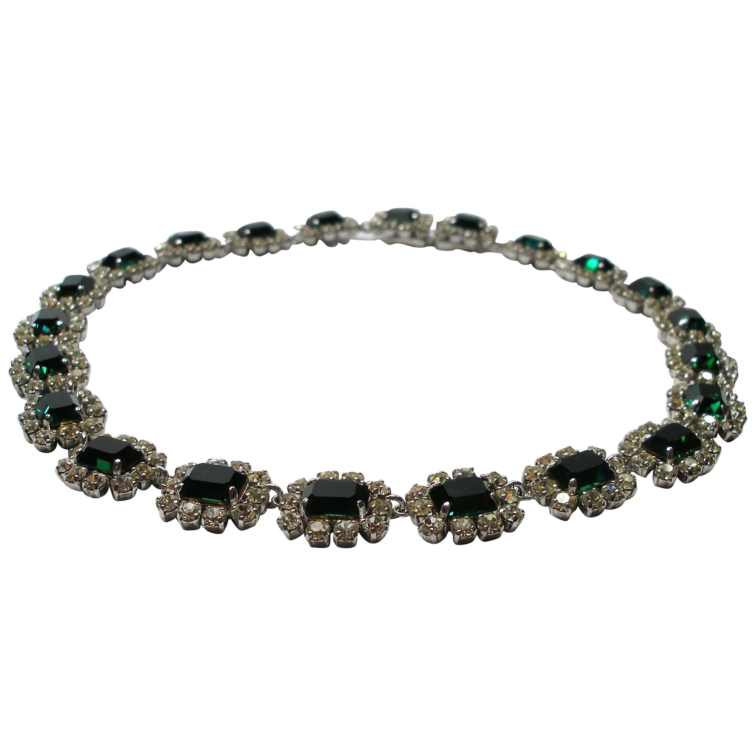  Dior Germany Emerald Rhinestone vintage 1966  Necklace 