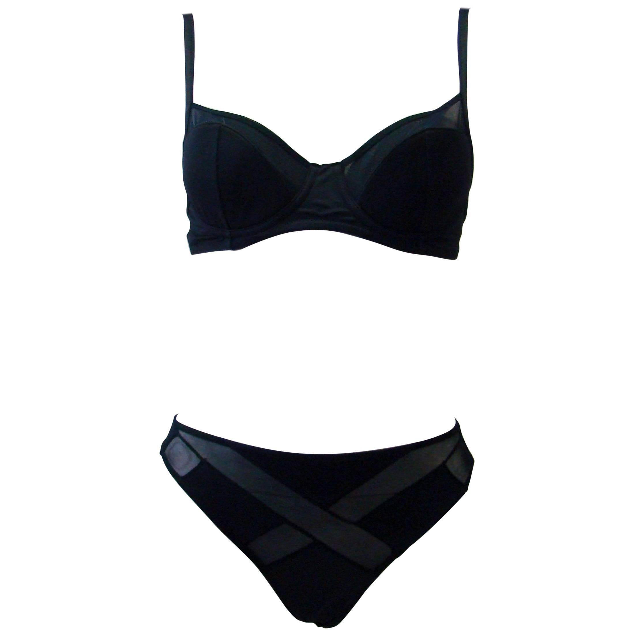 Gianfranco Ferre Navy Blue Separate Bikini With Sheer Detailing For Sale