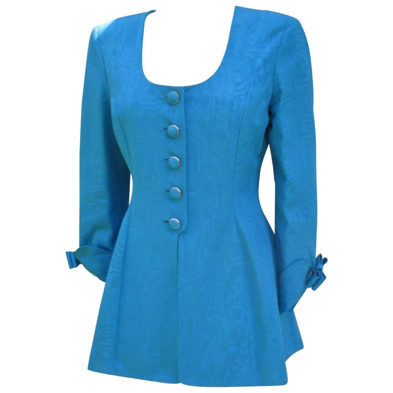 Nina Ricci paris turquoise bows jacket with skirt  For Sale