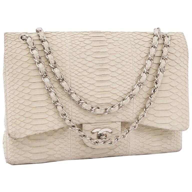 CHANEL Maxi Jumbo Double Flap Bag in Ecru Python