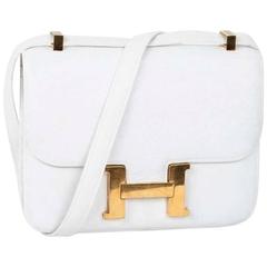 HERMES 'Constance' Bag in White Ostrich Leather
