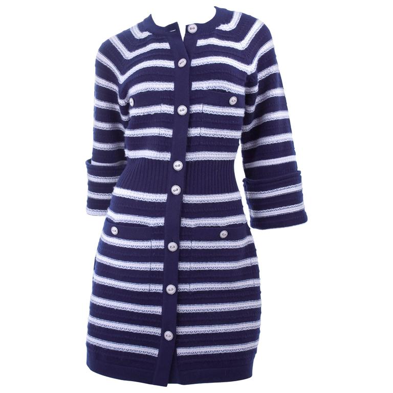 Chanel Knit Cashmere Jacket in Navy and Pink For Sale at 1stDibs