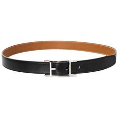 Wendbarer Hapi H-Gürtel von Hermès in Schwarz & Hellbraun Gr. EU85