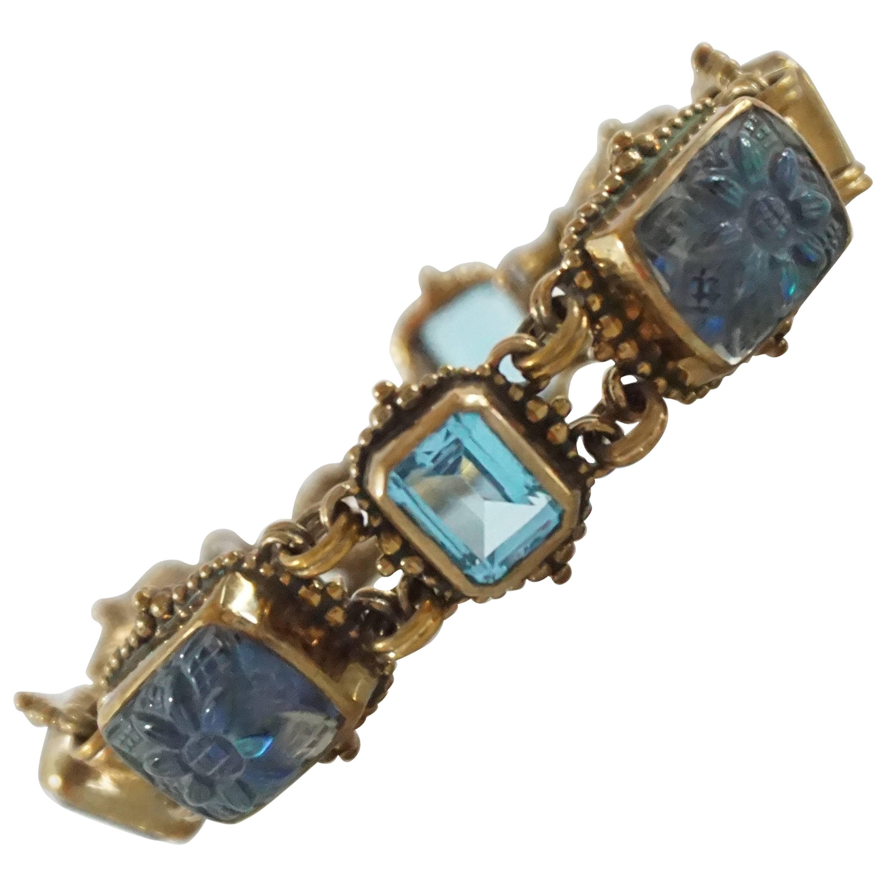 Stephen Dweck 2001 Blue Topaz Crystal Quartz Bronze Bracelet   For Sale