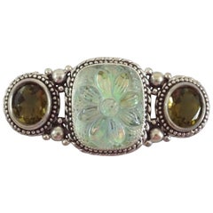 Stephen Dweck Green Agate and Crystal with Silver Trim Brooch - NWT - 2001 9