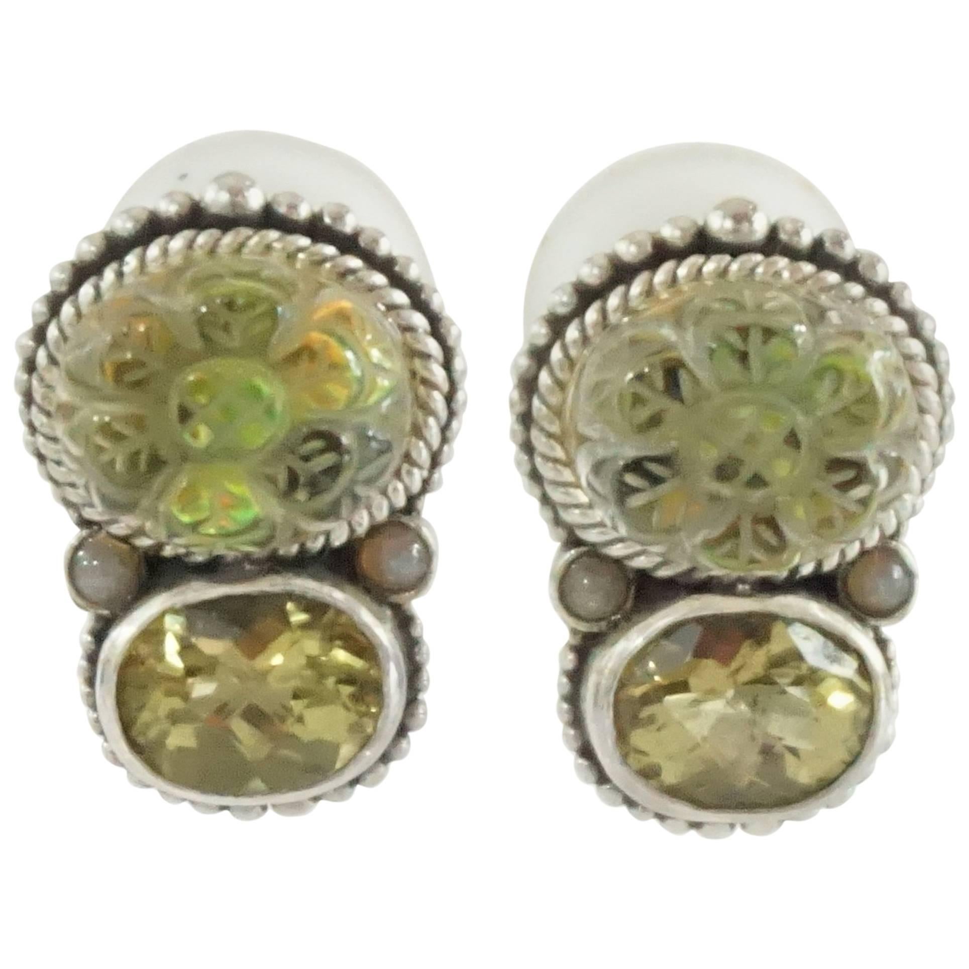 Stephen Dweck Intaglio Rock Crystal and Lemon Citrine Silver Earrings-NWT