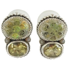 Stephen Dweck Intaglio Rock Crystal and Lemon Citrine Silver Earrings-NWT