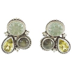 Stephen Dweck Olive Labradorite, Citrine, and Peridot Crystal Earrings - 1997