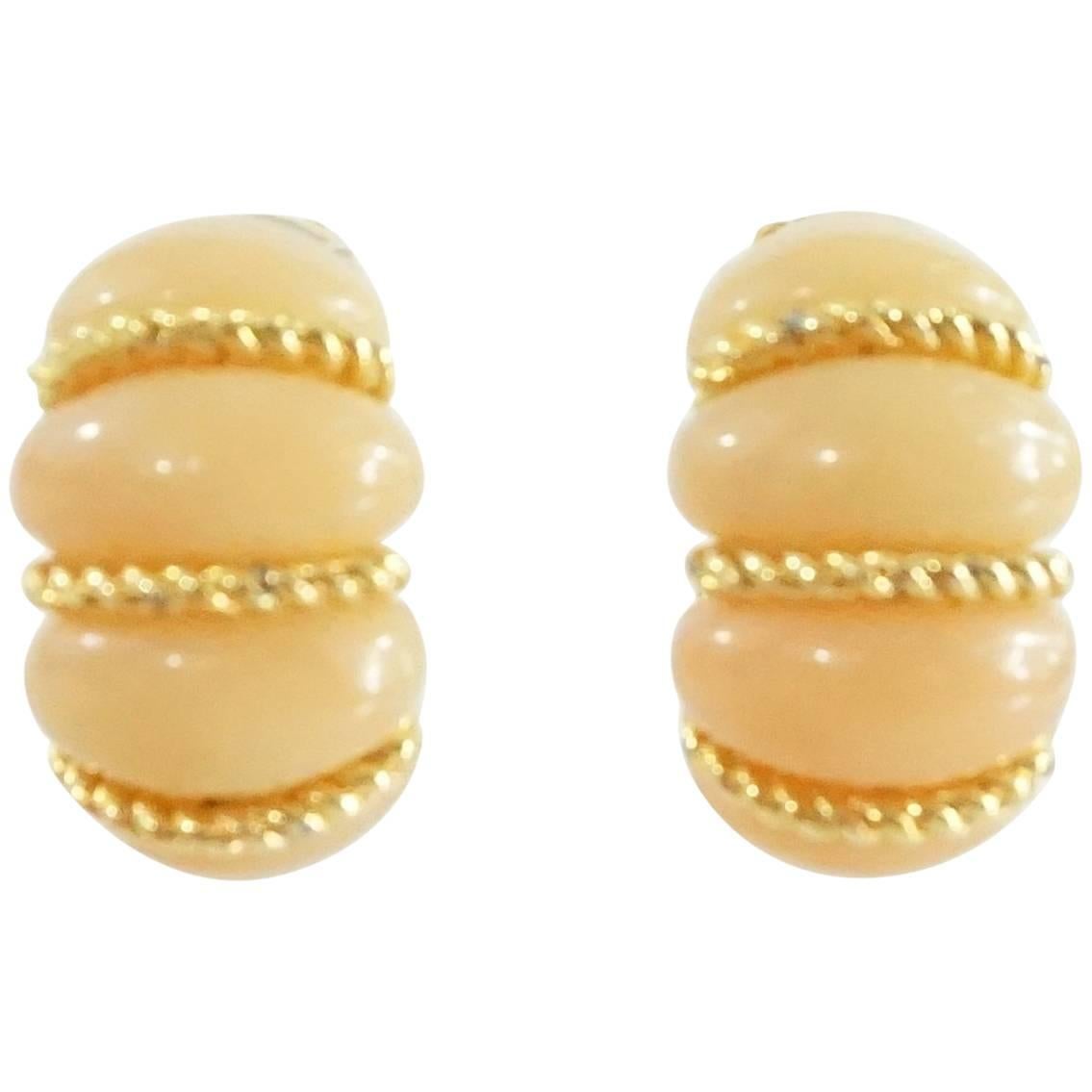 Kenneth Jay Lane Peach and Gold Clip Earrings