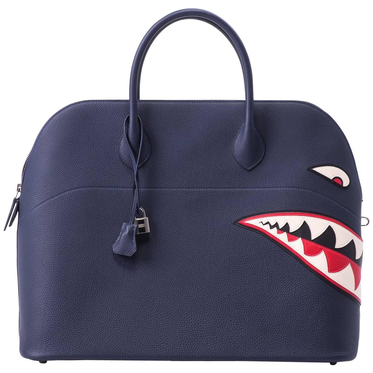 New in Box Hermes Limited Edition Indigo Blue Shark Bolide Bag