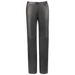 CHANEL A/W 2004 Black Genuine Lambskin Leather Straight Cut Pants