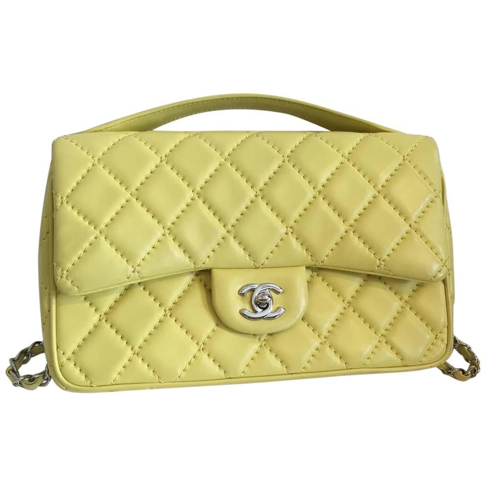 2014-2015 Chanel Lime Green classic shoulder bag For Sale