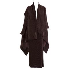 Issey Miyake Chocolate Brown Pleated Polyester Skirt Suit, Circa 2000 - 2009 10