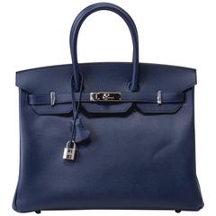 Hermes Birkin 35 Blue Saphir Epsom Bag