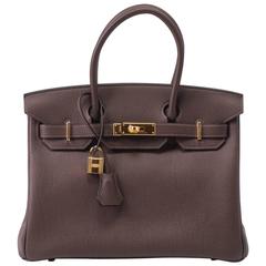 New in Box Hermes Birkin 30 Cacao Gold Togo Bag