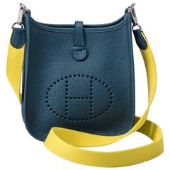 Used New in Box Hermes Evelyne Mini Blue Colvert/Lime