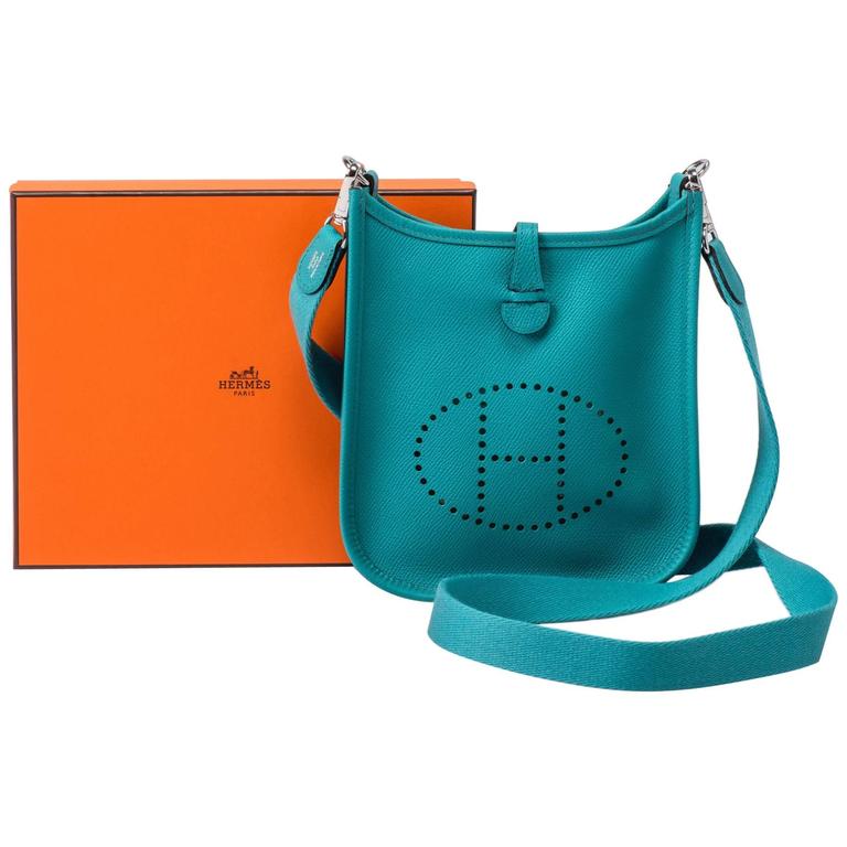 New Hermes Blue Paon Epsom Mini Evelyne Crossbody Bag at 1stdibs