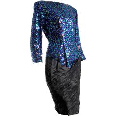 Vicky Tiel Couture Sequined Cocktail Dress with Silk Taffeta Skirt Neiman Marcus
