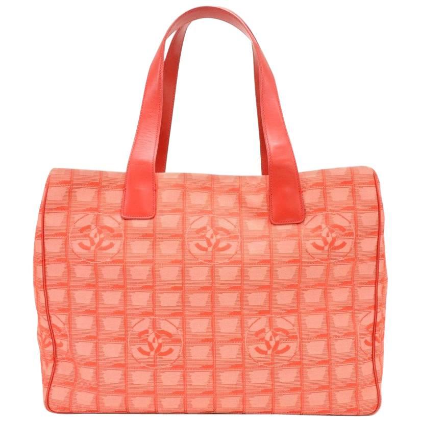 Chanel Travel Line Red Jacquard Nylon Medium Tote Bag