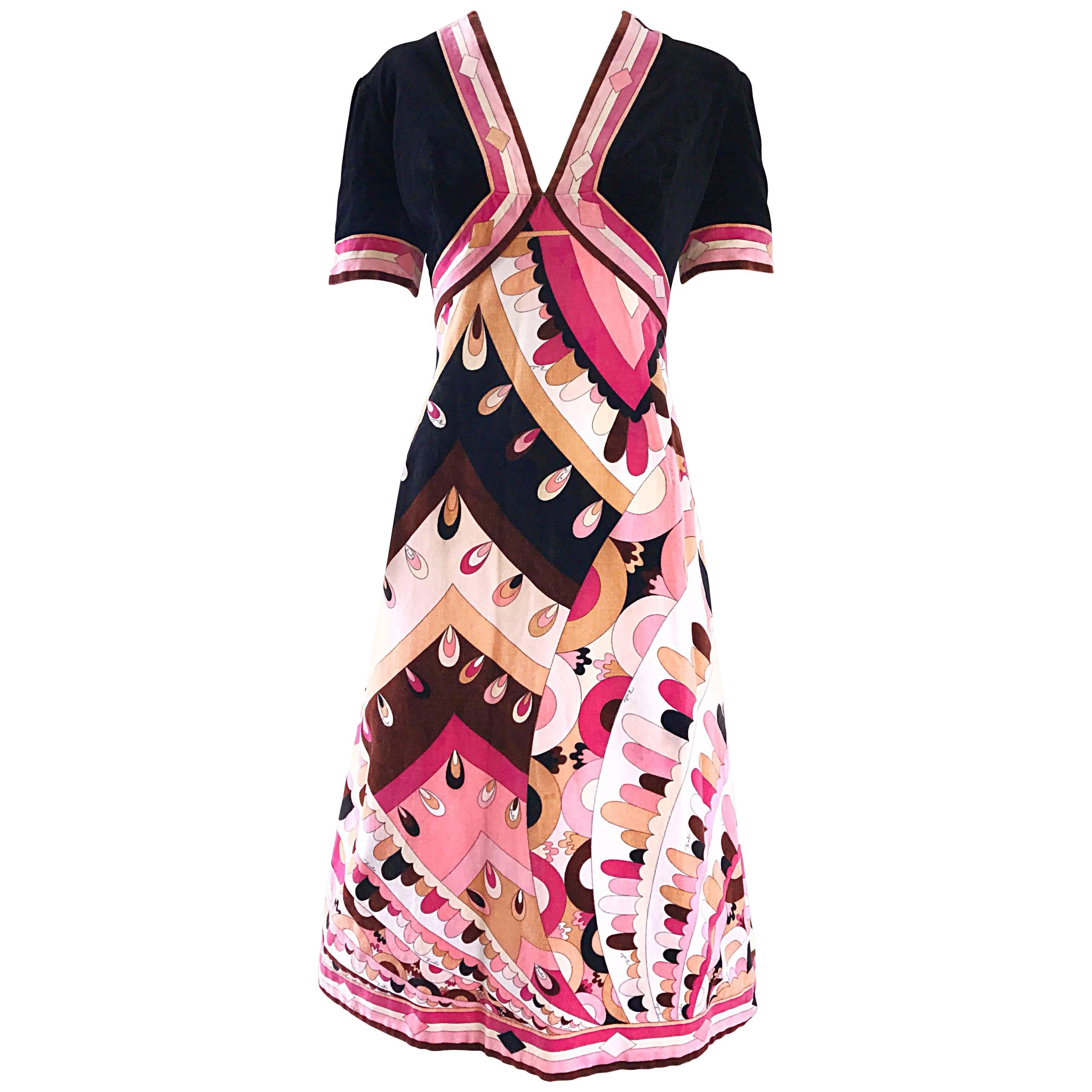 Vintage Emilio Pucci 1960s Signature Kaleidoscope Print 60s Velvet A Line Dress For Sale