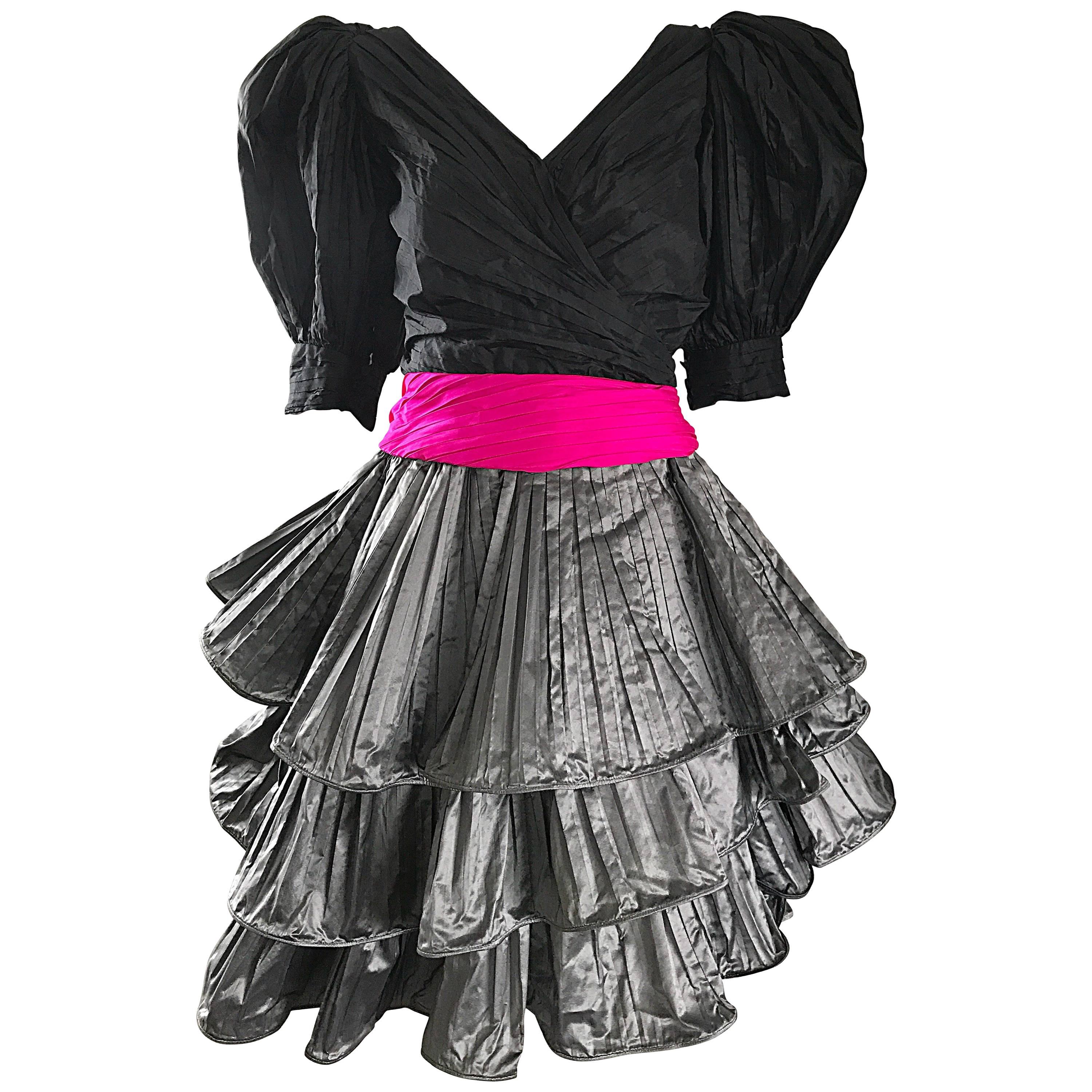 I980s Vintage Paul Louis Orrier Couture Avant Garde Taffeta 80s Cocktail Dress en vente