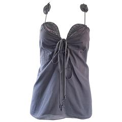 New Zac Posen Gray ' Leaf ' Embroidered Size 2 Spaghetti Strap Cotton Top 12
