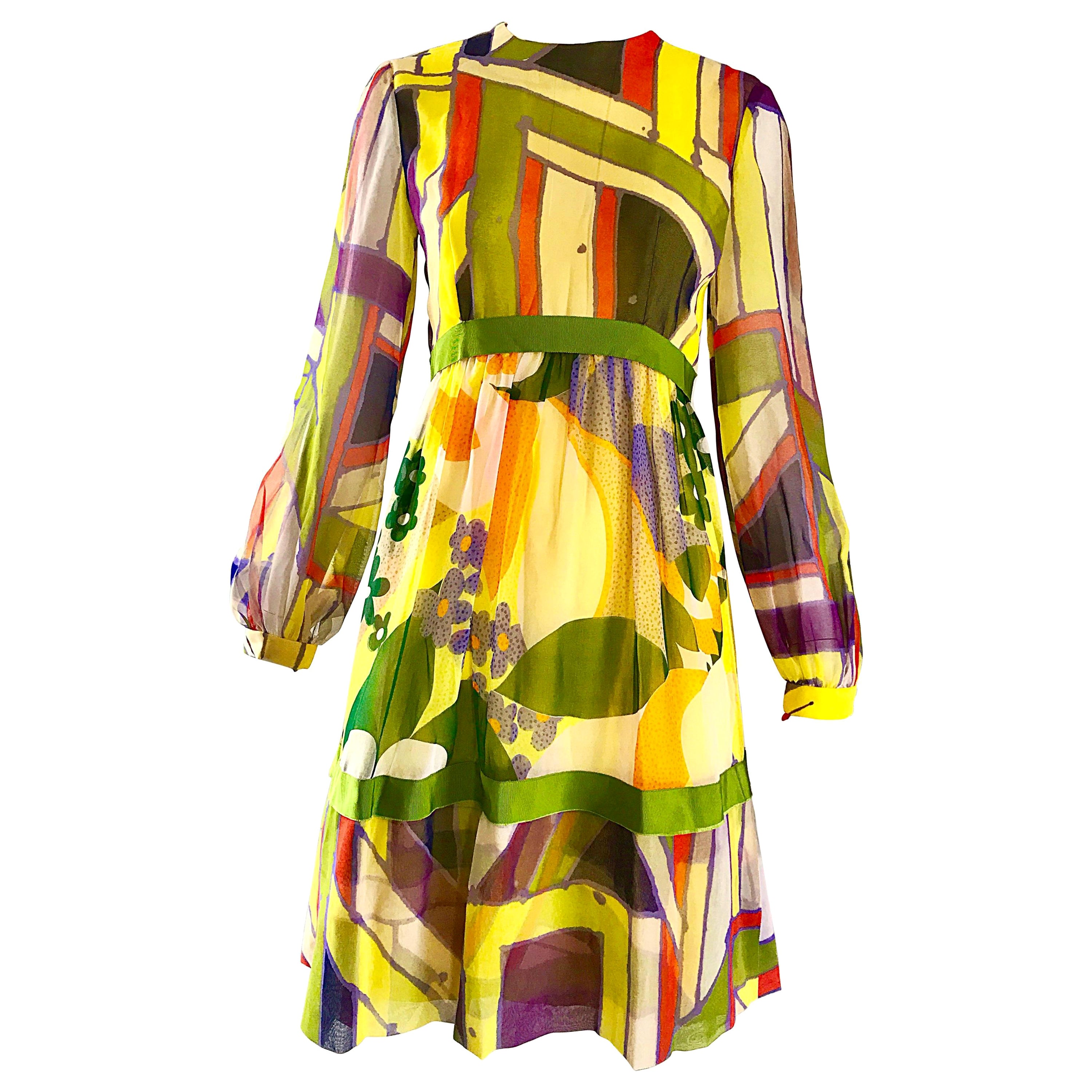 1960s Rodrigues Mod Silk Chiffon A Line Retro Vintage 60s Silk Chiffon Dress