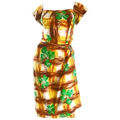 1950s Kamehameha Hawaiian Beautiful Hand Painted Vintage 50s Cotton Wrap Dress