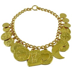 Yves Saint Laurent Vintage Gold Toned Iconic Multi Charm Necklace