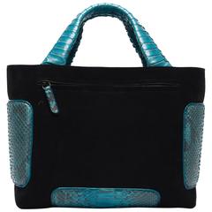 Kayla Cube Blue Suede and Python Leather Handbag 8