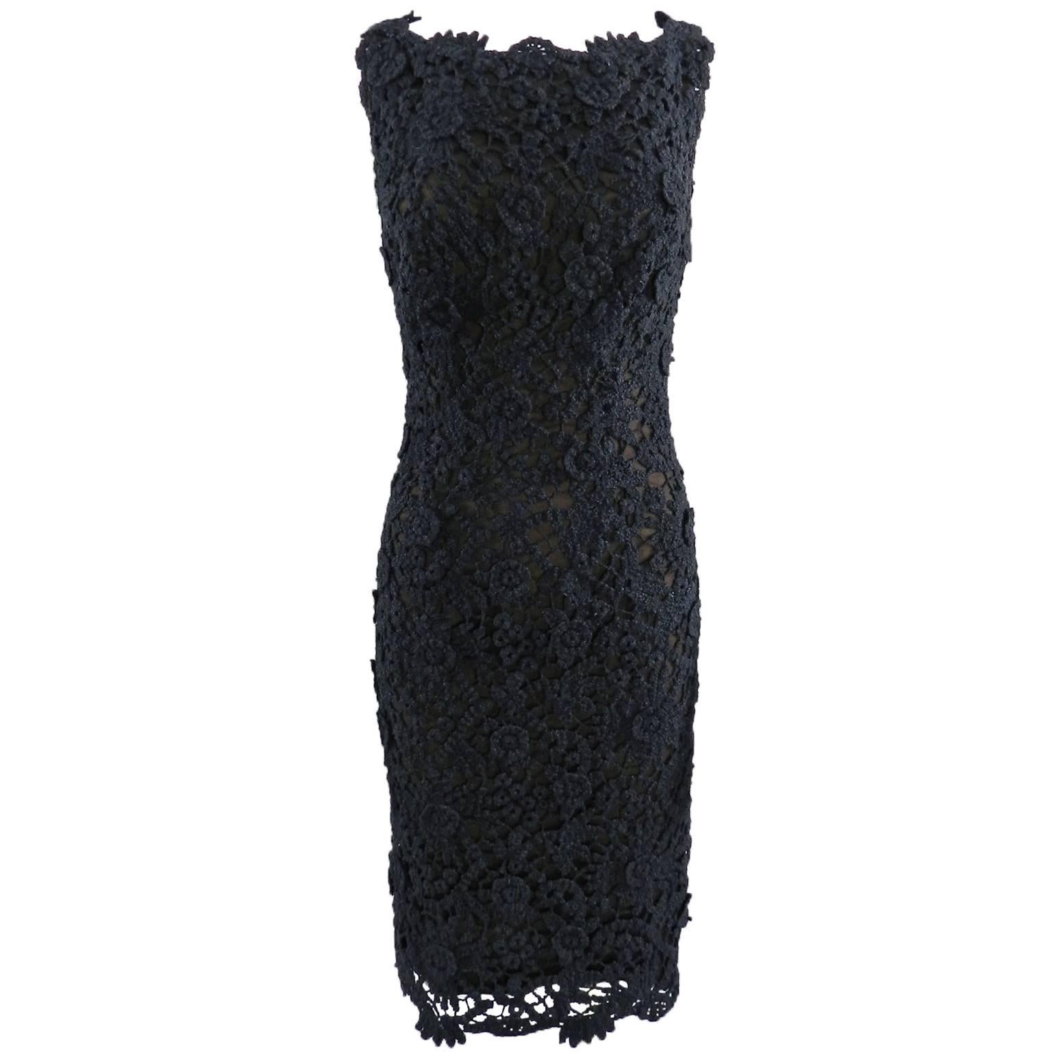 Pierre Balmain Haute Couture by Oscar de La Renta Black Lace Dress 1990
s