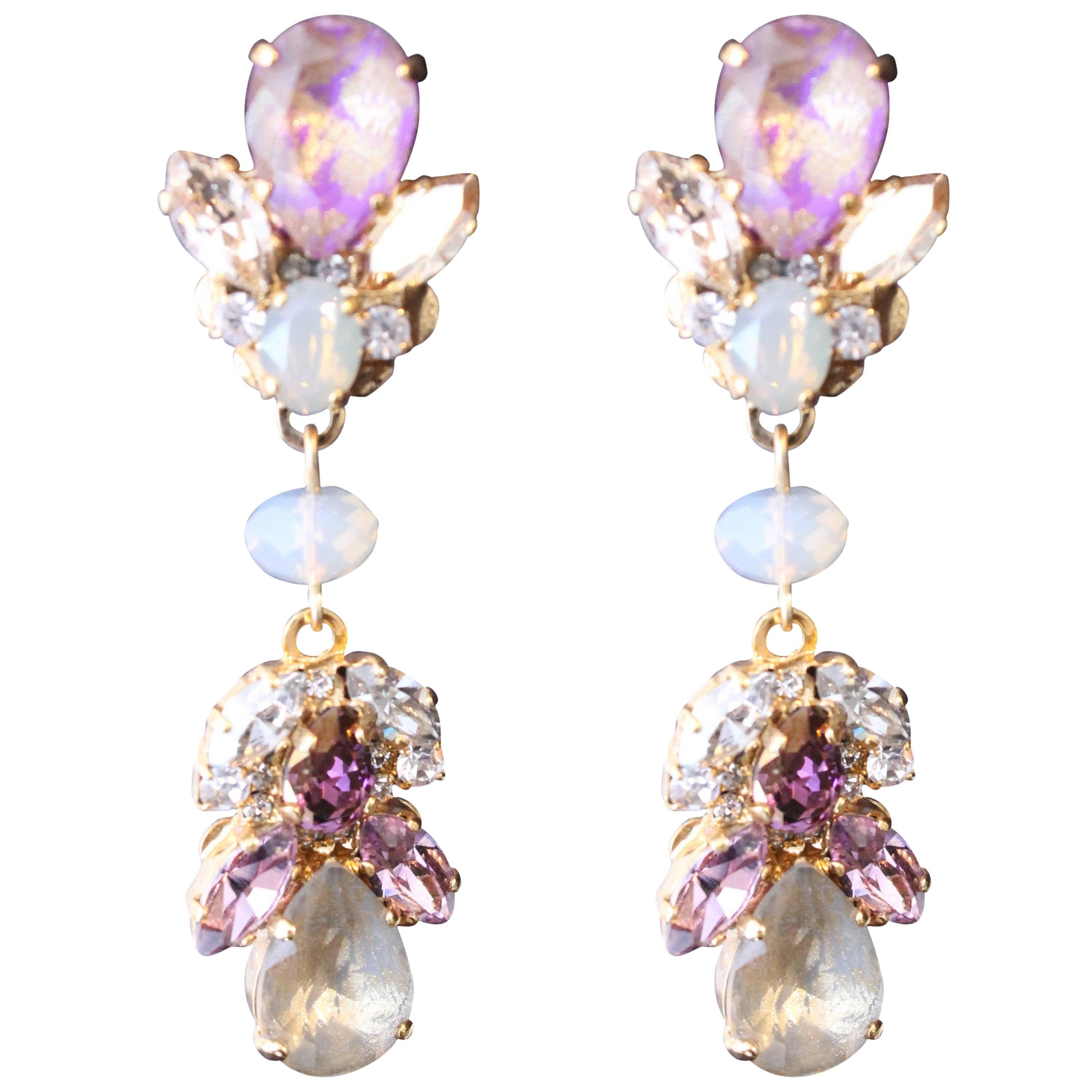 Purple, Gold and Opal Swarovski Crystal Chandelier Earrings