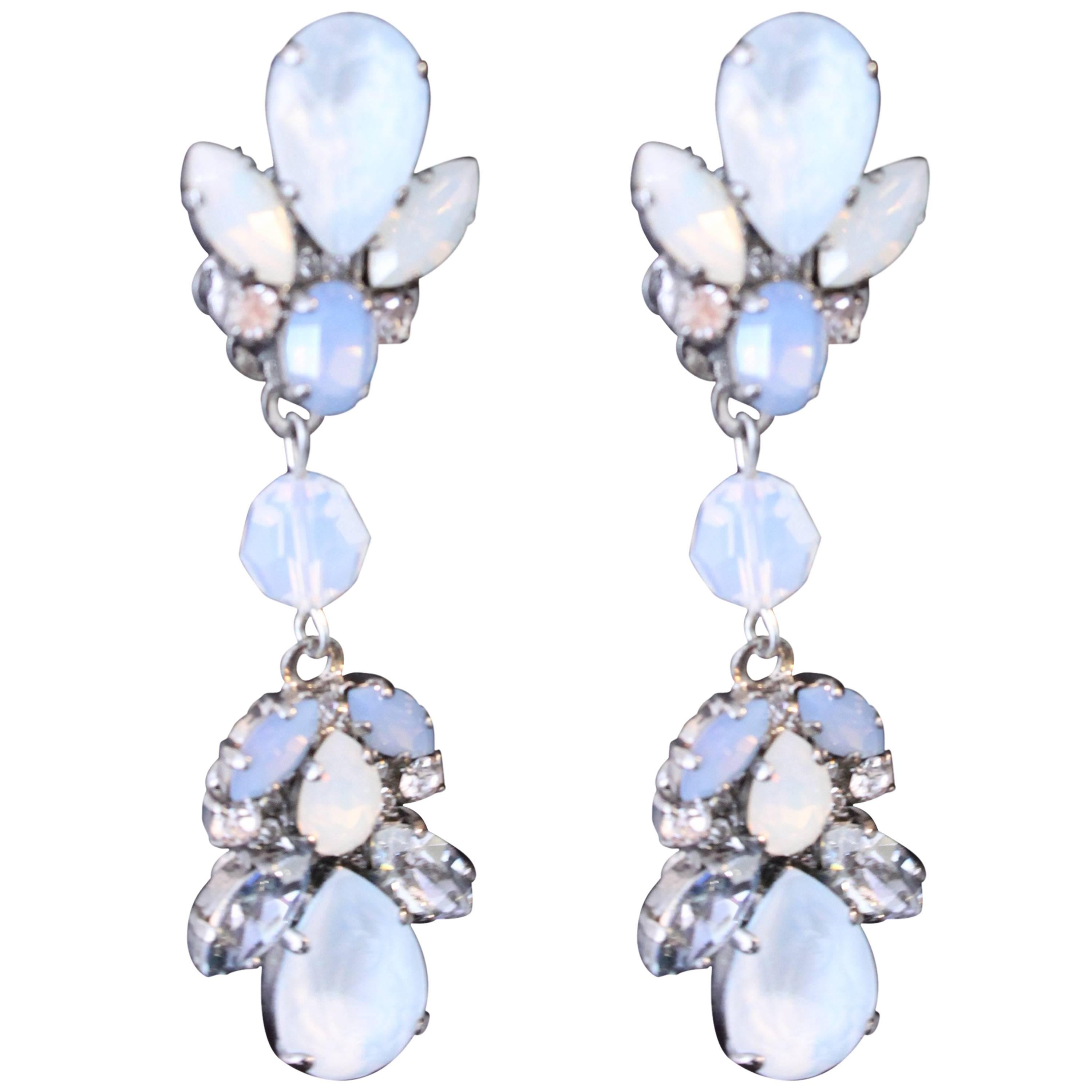 Ice Blue, White and Silver Swarovski Crystal Statement Earrings