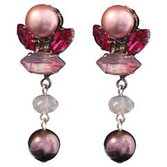 Pink and Lilac Swarovski Pearl and Crystal Statement Drop Earrings