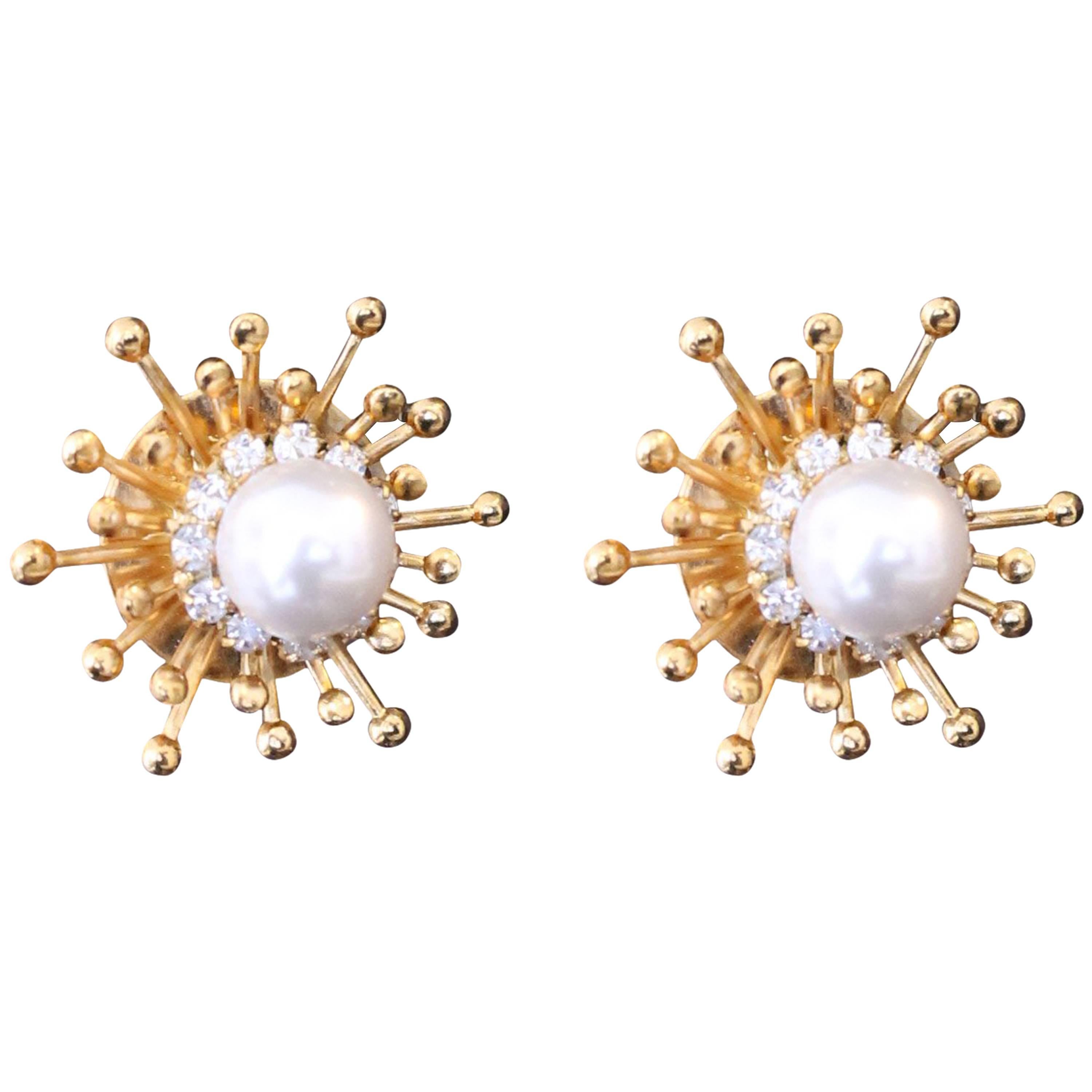 21st Century Modern Gold Plated Floral Cluster Pearl Earrings by VICKISARGE