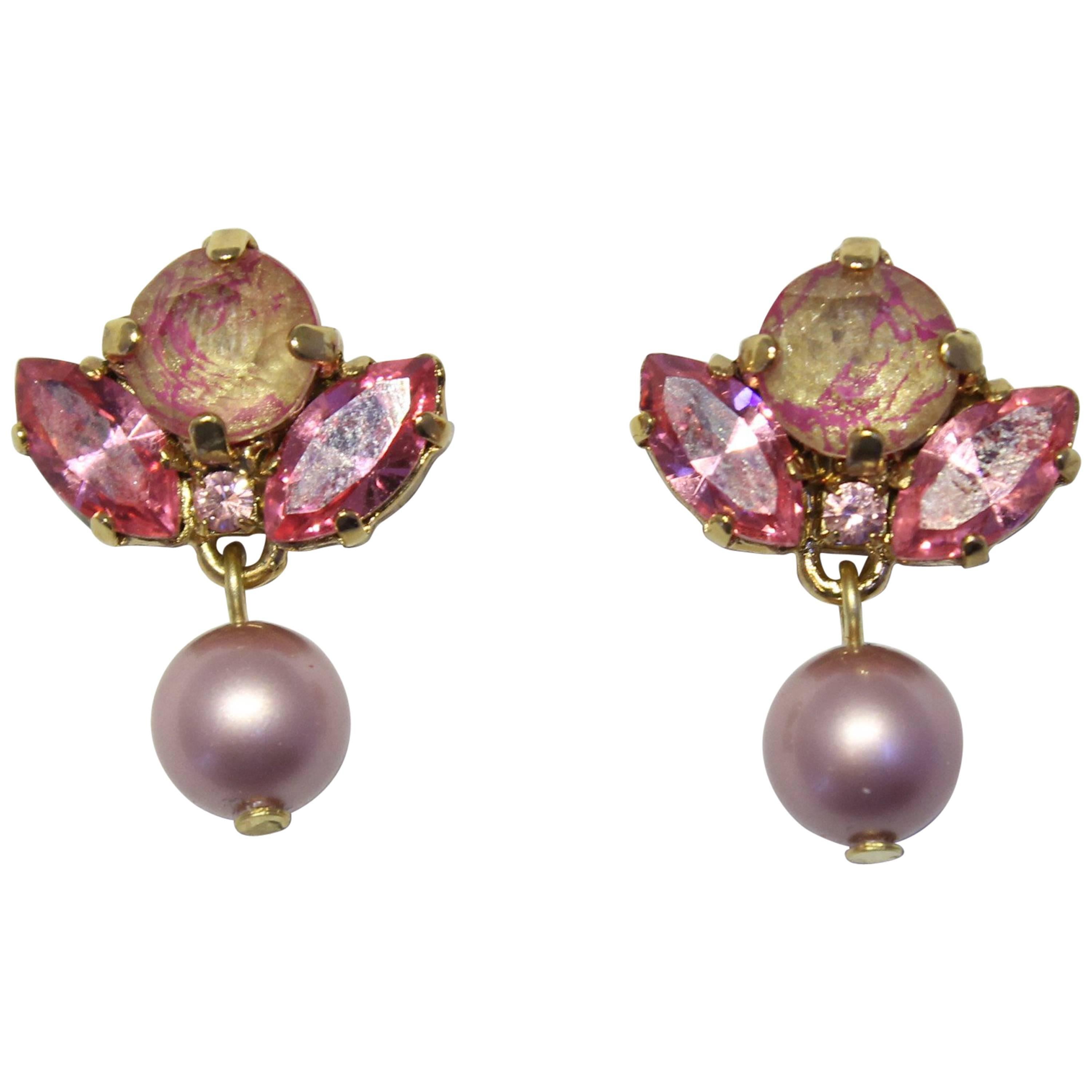 Gold-Plated Swarovski Crystal and Pearl Drop Earrings