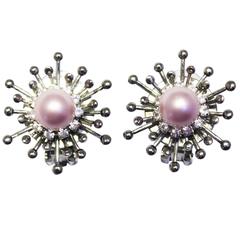 21st Century Modern Palladium-Plated Floral Cluster Pearl Earrings by VICKISARGE