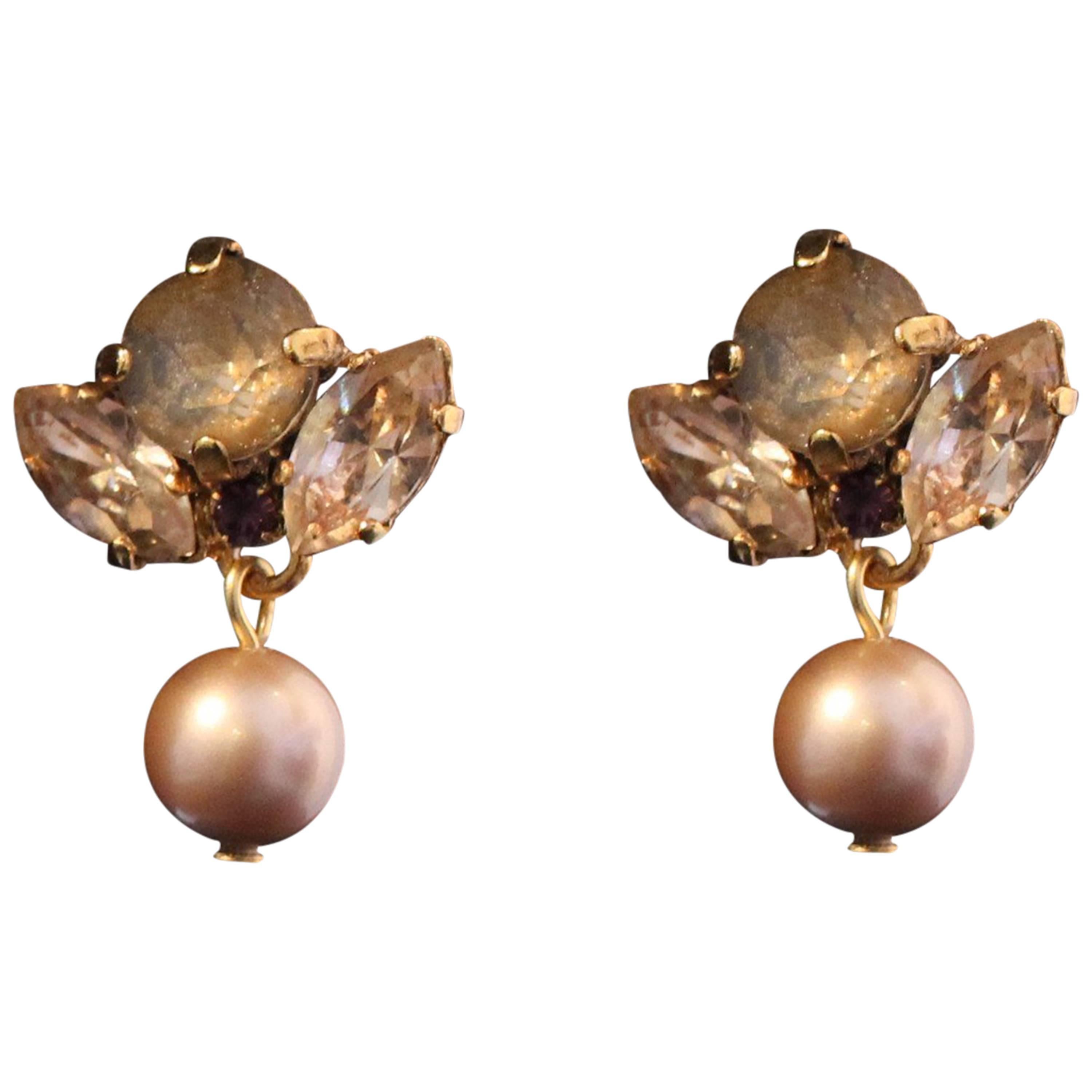 21st Century Modern Small Gold-Plated Swarovski Pearl Earrings by VICKISARGE For Sale