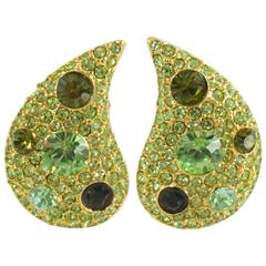 Kenneth Lane Green Stone and Rhinestone Drop-Shaped Clip Earrings 10