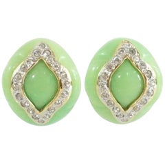 Replica Green with Rhinestone Design Clip Earrings