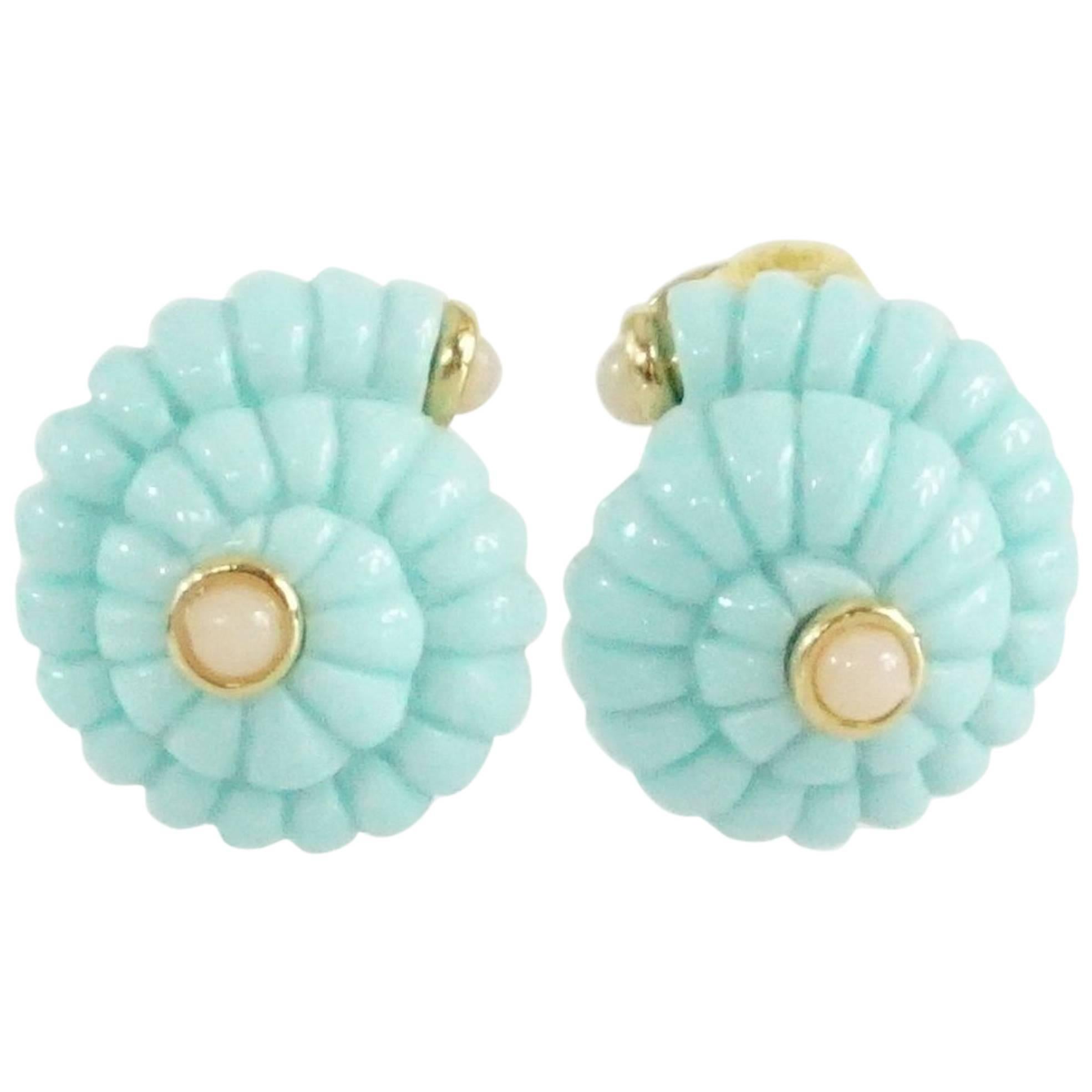 Replica Light Blue Spiral with Light Pink Stones Clip Earrings