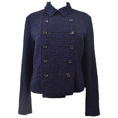 Comme des Garcons Navy Blue Textured Double Breasted Cropped Jacket 7
